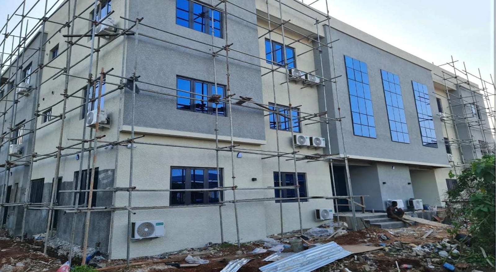 Nigerian Observer office facade under scaffolding during remodelling works
